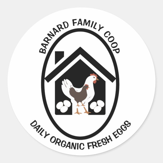 Pegatina Redonda Rústica granja Organic Huevos Frescos Pollos Hen (Anverso)