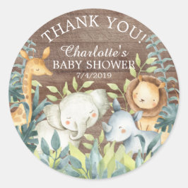 Pegatina Redonda Rústica Jungle Baby Shower Gracias