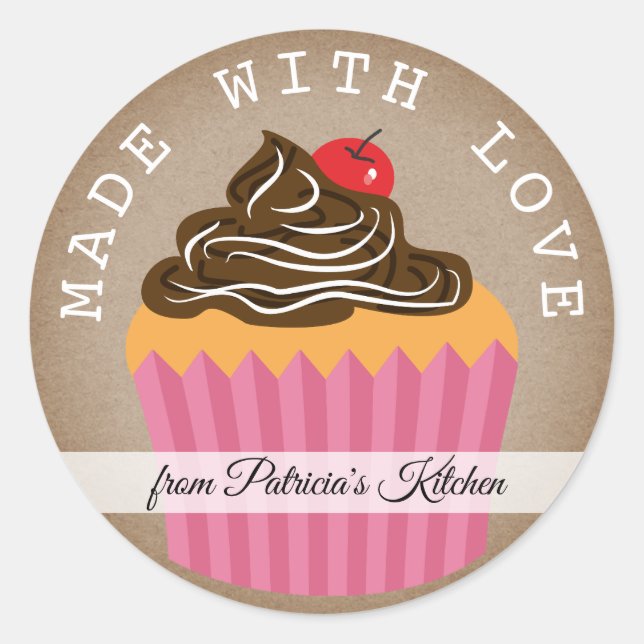 Pegatina Redonda Rústica Kraft Hecha Con Amor Desde La Cocina De (Anverso)