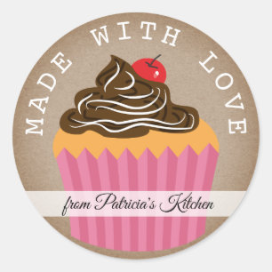 Pegatina Redonda Rústica Kraft Hecho Con Amor Desde La Cocina De
