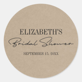 Pegatina Redonda Rústica Kraft Modern Script Bridal Shower