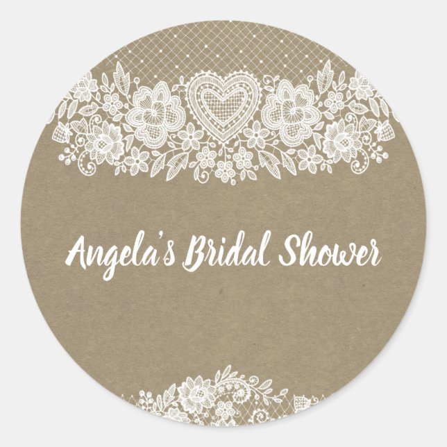 Pegatina Redonda Rústica Moda de granjas de Kraft y Lace (Anverso)