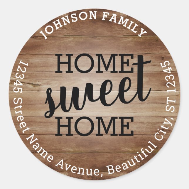 Pegatina Redonda Rústica Moda Hogar Dulce Hogar Dirección De Regres (Anverso)