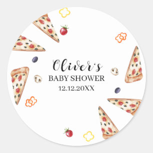 Pegatina Redonda Rústica moderna italiana Slice Pizza Baby Shower