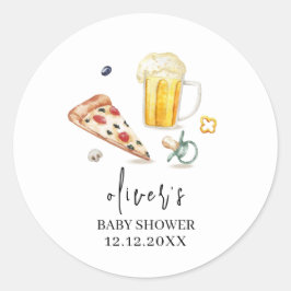 Pegatina Redonda Rústica Pizza Beers Pacifier Baby Shower