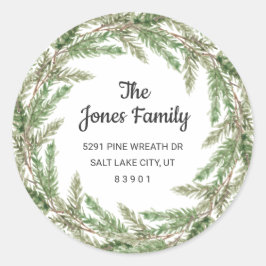 Pegatina Redonda Rústica vegetación Pine Wreath dirección de retorn