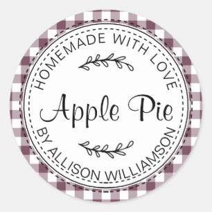 Pegatina Redonda Rústico Apple Pie Purple Check