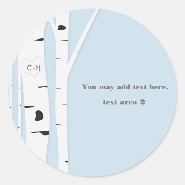 Pegatina Redonda Rústico árbol de aves corazón Icy Blue Wedding Fav (Anverso)