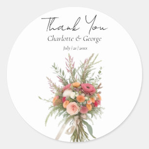 Pegatina Redonda Rústico Boda Boho Bouquet Flower Wedding Favor