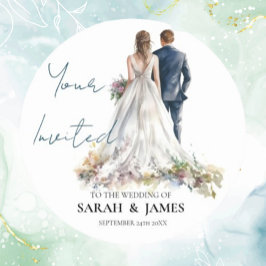 Pegatina Redonda Rústico Boda de Boho Floral