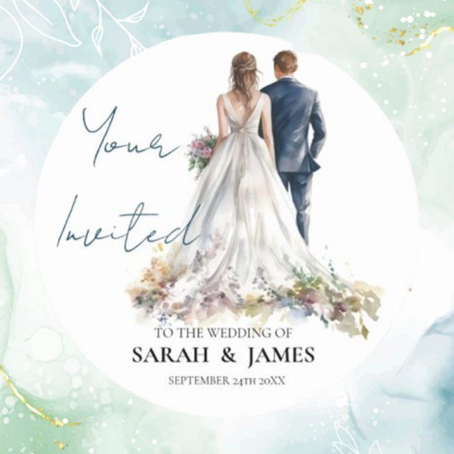 Pegatina Redonda Rústico Boda de Boho Floral (Add a heartfelt touch to your wedding with rustic classic boho floral round stickers. Personalize yo)