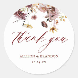Pegatina Redonda Rústico Boda floral de otoño gracias a favor