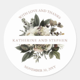 Pegatina Redonda Rústico Boho Dusty Boda Floral Rosa Gracias