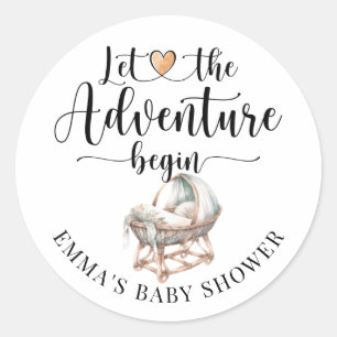 Pegatina Redonda Rústico Boho Wood Crib Boy Baby Shower