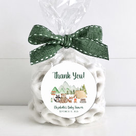 Pegatina Redonda Rústico Camping Baby Shower Gracias