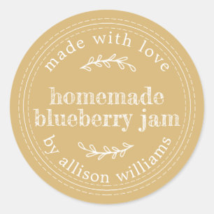 Pegatina Redonda Rústico casero Blueberry Jam Canning Amarillo