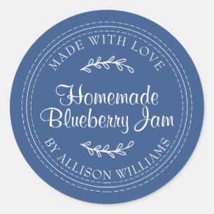 Pegatina Redonda Rústico casero Blueberry Jam Canning Classic Blue