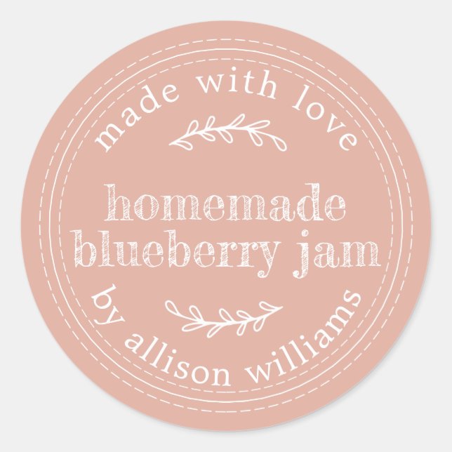 Pegatina Redonda Rústico casero Blueberry Jam Canning Dusty Pink (Anverso)