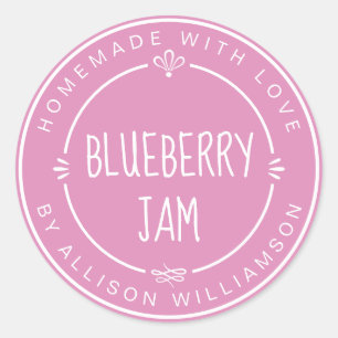 Pegatina Redonda Rústico casero Blueberry Jam Canning Fuchsia Pink