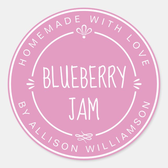 Pegatina Redonda Rústico casero Blueberry Jam Canning Fuchsia Pink (Anverso)