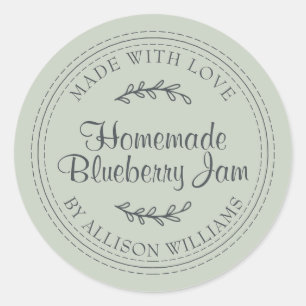 Pegatina Redonda Rústico casero Blueberry Jam Canning Pastel Green