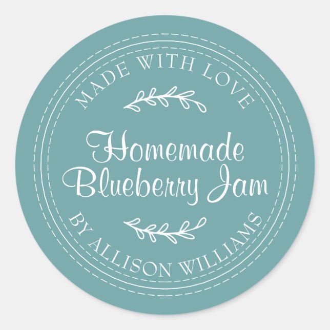 Pegatina Redonda Rústico casero Blueberry Jam Canning Turquoise (Anverso)