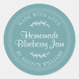 Pegatina Redonda Rústico casero Blueberry Jam Canning Turquoise