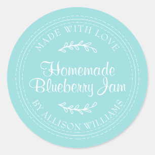 Pegatina Redonda Rústico casero Blueberry Jam Canning Turquoise
