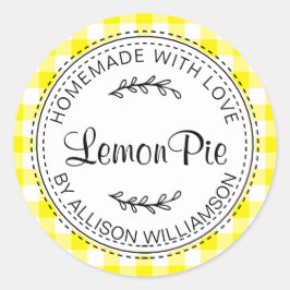 Pegatina Redonda Rústico Casero Horneado Mercancías Lemon Pie Yello