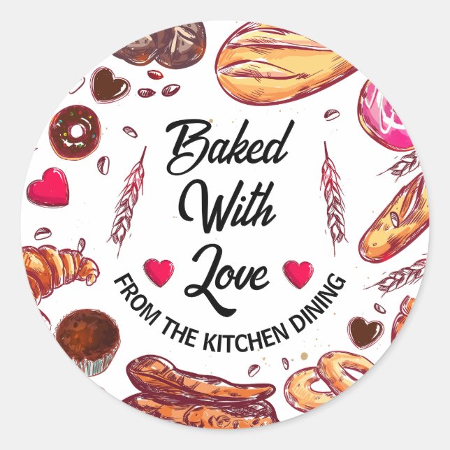 Pegatina Redonda rústico cocido con amor desde la cocina (Anverso)