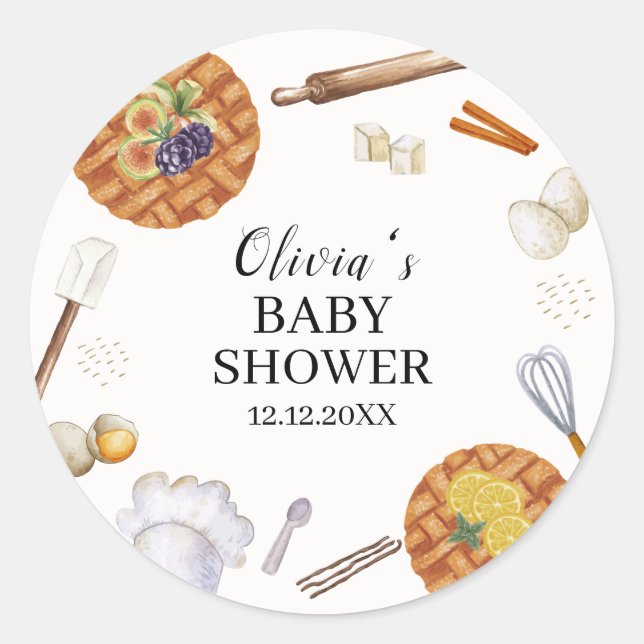 Pegatina Redonda Rústico Cutie Baking Pie Baby Shower (Anverso)