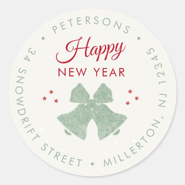 Pegatina Redonda Rústico discurso de regreso de Año Nuevo Feliz (Anverso)