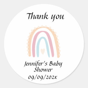 Pegatina Redonda Rústico elegante arco iris Baby Shower neutral de