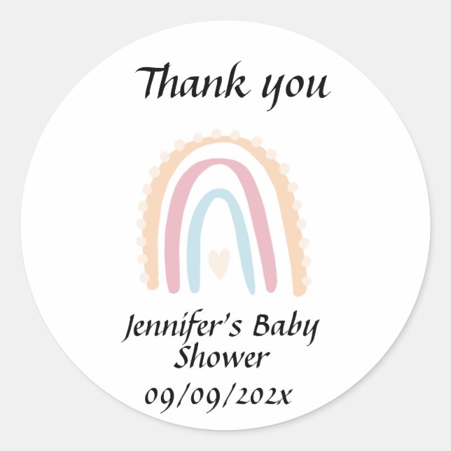 Pegatina Redonda Rústico elegante arco iris Baby Shower neutral de  (Anverso)