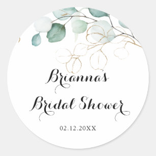 Pegatina Redonda Rústico Eucalyptus Gold Floral Bridal Shower Favor