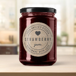 Pegatina Redonda Rústico Falso Kraft Hecho en Casa con Amor