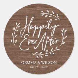 Pegatina Redonda Rústico feliz hasta ahora después de un Boda perso