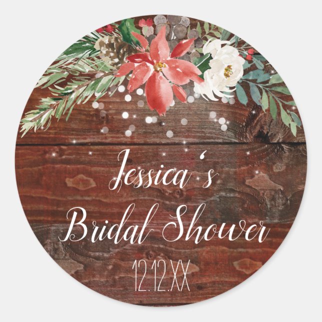 Pegatina Redonda Rústico feriado de invierno ilumina la flor (Anverso)