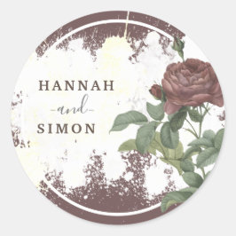 Pegatina Redonda Rústico Floral Borgoña Marsala Minimalista moderno