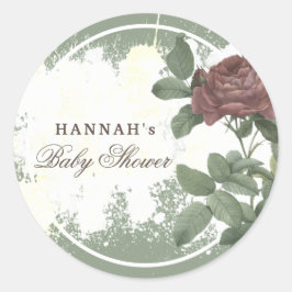 Pegatina Redonda Rústico Floral Borgoña Marsala Minimalista moderno