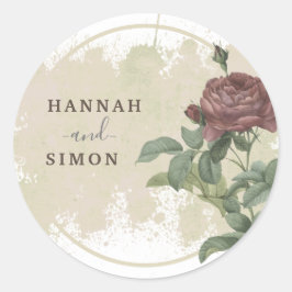 Pegatina Redonda Rústico Floral Borgoña Marsala Minimalista moderno