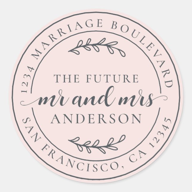 Pegatina Redonda Rústico Futuro Sr. Sra. Pink Return Address (Anverso)