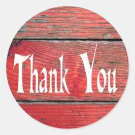 Pegatina Redonda Rústico Gracias Boda De Madera Rojo En Peligro