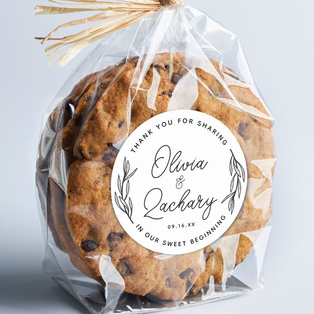 Pegatina Redonda Rústico Guión Verde Circular Gracias Boda (Rustic Script Circular Greenery Thank You Wedding Classic Round Sticker)