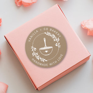 Pegatina Redonda Rústico hecho a mano con amor Whisk Bakery Busines