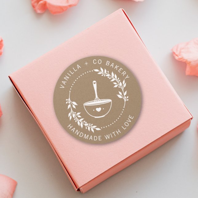 Pegatina Redonda Rústico hecho a mano con amor Whisk Bakery Busines (Subido por el creador)