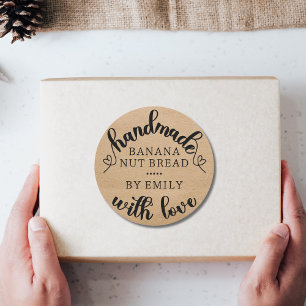 Pegatina Redonda Rústico hecho a mano con el papel Love Script Hear