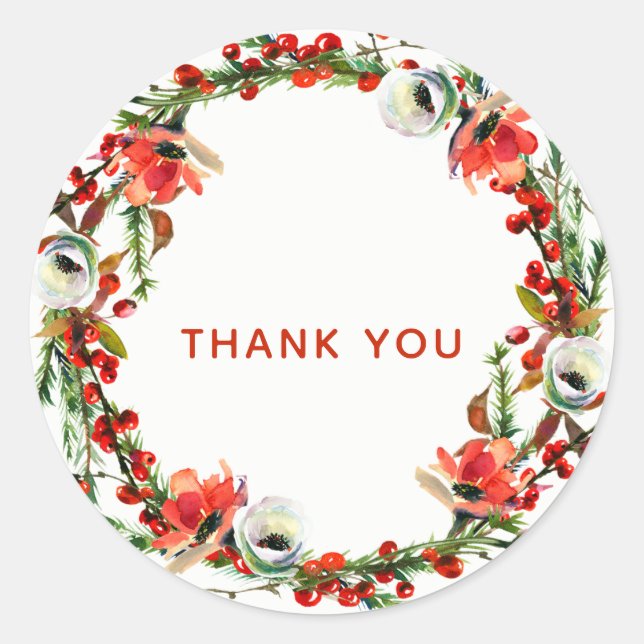 Pegatina Redonda Rústico invierno Floral Berries orillan un favor m (Anverso)