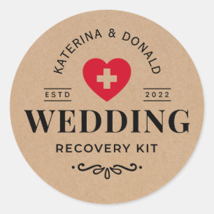 Pegatina Redonda Rústico Kraft Boda Hangover Recovery Kit Classi