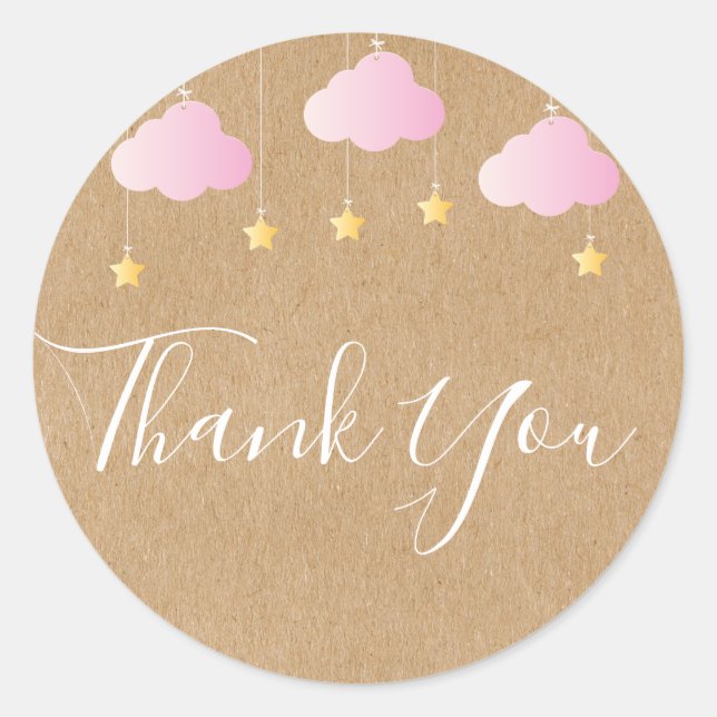 Pegatina Redonda Rústico kraft melliza la ducha bebé rosa (Anverso)